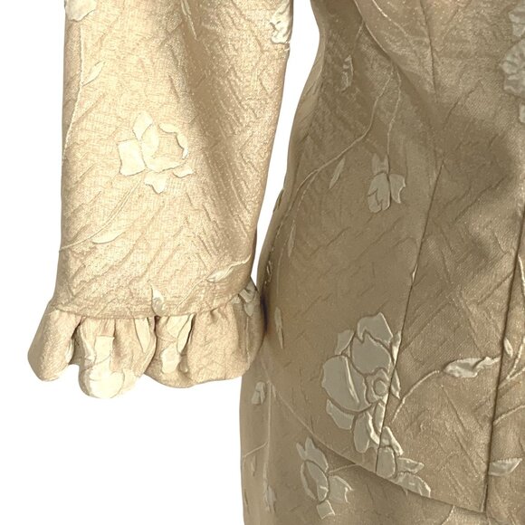 Gold Floral Brocade 2-PC Formal Skirt Suit Set Size 6 Mother of Bride Cocktail - Picture 4 of 8